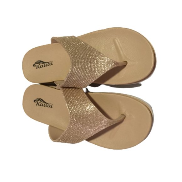 Kauai Size 36 Ladies Gold Sparkling Slippers - Picture 3 of 8
